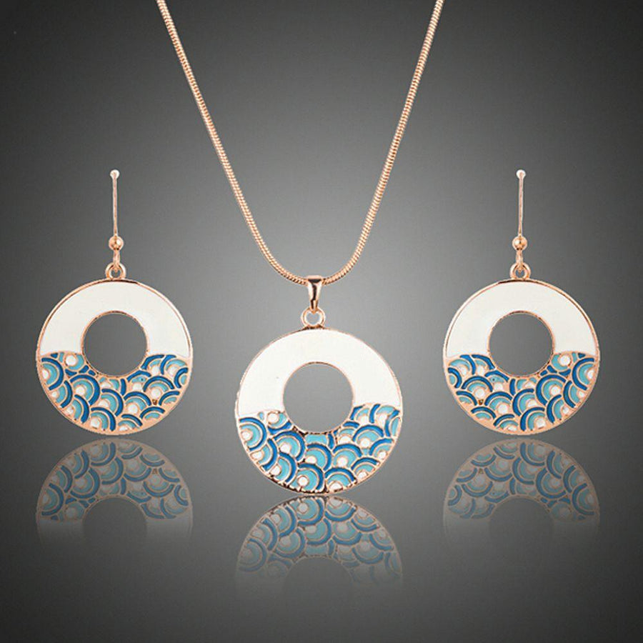 Khaista blue rainbow crystal drop earrings pendant set