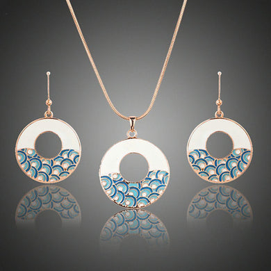 Round Blue Rainbow Drop Earrings & Pendant Necklace Set - KHAISTA Fashion Jewellery