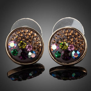 Round Chocolate Crystal Stud Earrings - KHAISTA Fashion Jewellery