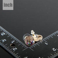 round chocolate crystal stud earrings detail view by KHAISTA