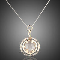 KHAISTA round circle crystal pendant necklace on white background