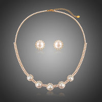 Khaista luxury CZ pearl floral wedding jewellery set on white background