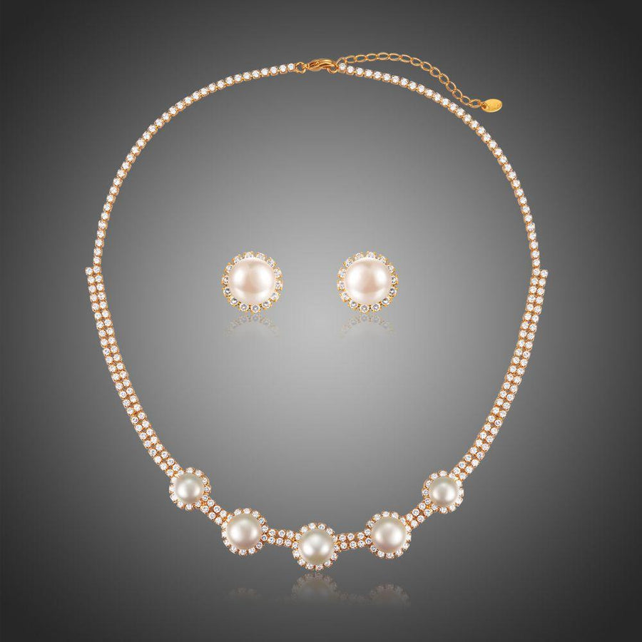 Khaista luxury CZ pearl floral wedding jewellery set on white background
