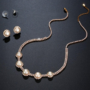 Round Clear Cubic Zirconia Luxury Women Wedding Pearl Flower Jewelry Set - KHAISTA Fashion Jewellery