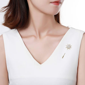 Round Clear Cubic Zirconia Plant Brooch Pin - KHAISTA Fashion Jewellery