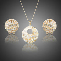 Khaista round crystal clip earrings pendant set on white background