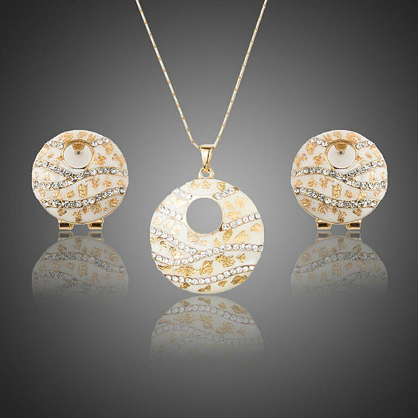 Khaista round crystal clip earrings pendant set on white background