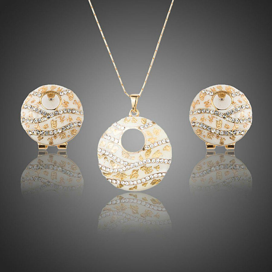 Khaista round crystal clip earrings pendant set on white background
