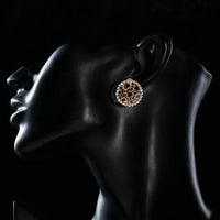 Side angle view of KHAISTA round CZ hearts clip earrings