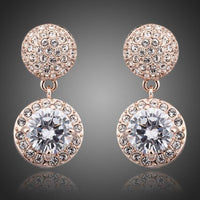 KHAISTA round CZ rhinestone drop earrings on white background