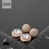 round CZ rhinestone drop earrings detail view by KHAISTA