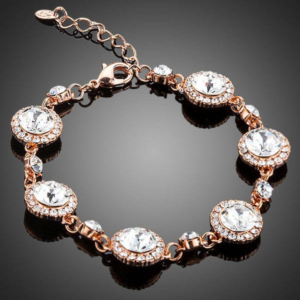 KHAISTA round crystal lobster clasp bracelet on white background