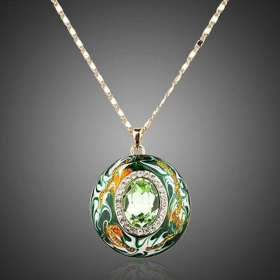 KHAISTA round ocean waves crystal pendant necklace on white background
