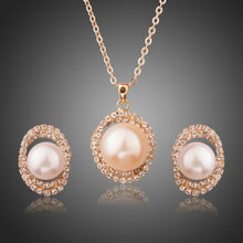 Load image into Gallery viewer, Round Pearl with Cubic Zirconia Pendant Necklace &amp; Drop Earrings Set - KHAISTA Fashion Jewellery
