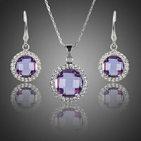 KHAISTA round purple crystal drop earrings pendant necklace set