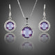 Round Purple Crystal Drop Earrings and Pendant Necklace Set