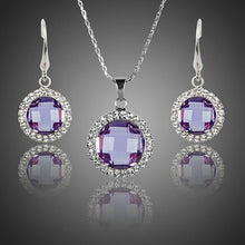 Load image into Gallery viewer, Round Purple Crystal Drop Earrings and Pendant Necklace Set - KHAISTA Fashion Jewellery
