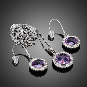 Round Purple Crystal Drop Earrings and Pendant Necklace Set-khaista-MJJ0185-2