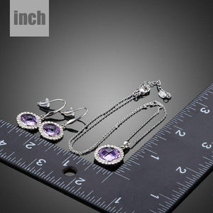 Round Purple Crystal Drop Earrings and Pendant Necklace Set-khaista-MJJ0185-3
