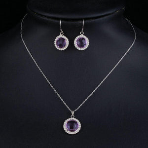 Round Purple Crystal Drop Earrings and Pendant Necklace Set-khaista-MJJ0185-4