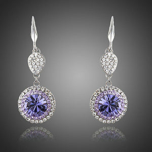 Round Purple Cubic Zirconia Drop Earrings - KHAISTA Fashion Jewellery