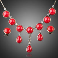 Khaista round red crystal necklace and earrings set
