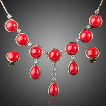 Load image into Gallery viewer, Round Red Earrings and Necklace Jewelry Set - KHAISTA Fashion Jewellery
