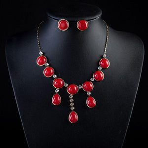 Round Red Earrings and Necklace Jewelry Set - KHAISTA Fashion Jewellery