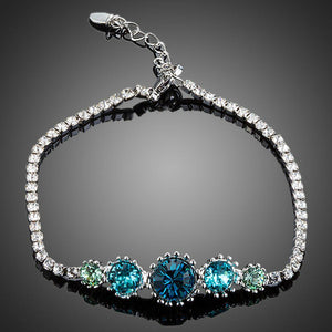 Round Sea Blue Studs Crystal Bracelet - KHAISTA Fashion Jewellery