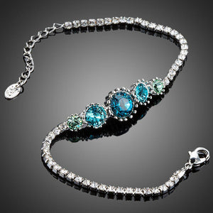 Round Sea Blue Studs Crystal Bracelet - KHAISTA Fashion Jewellery