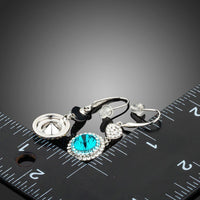 round sea blue crystal hook drop earrings detail view by KHAISTA