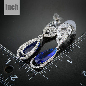 Royal Blue Cubic Zirconia Drop Earrings - KHAISTA Fashion Jewellery