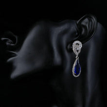 Load image into Gallery viewer, Royal Blue Cubic Zirconia Drop Earrings - KHAISTA Fashion Jewellery
