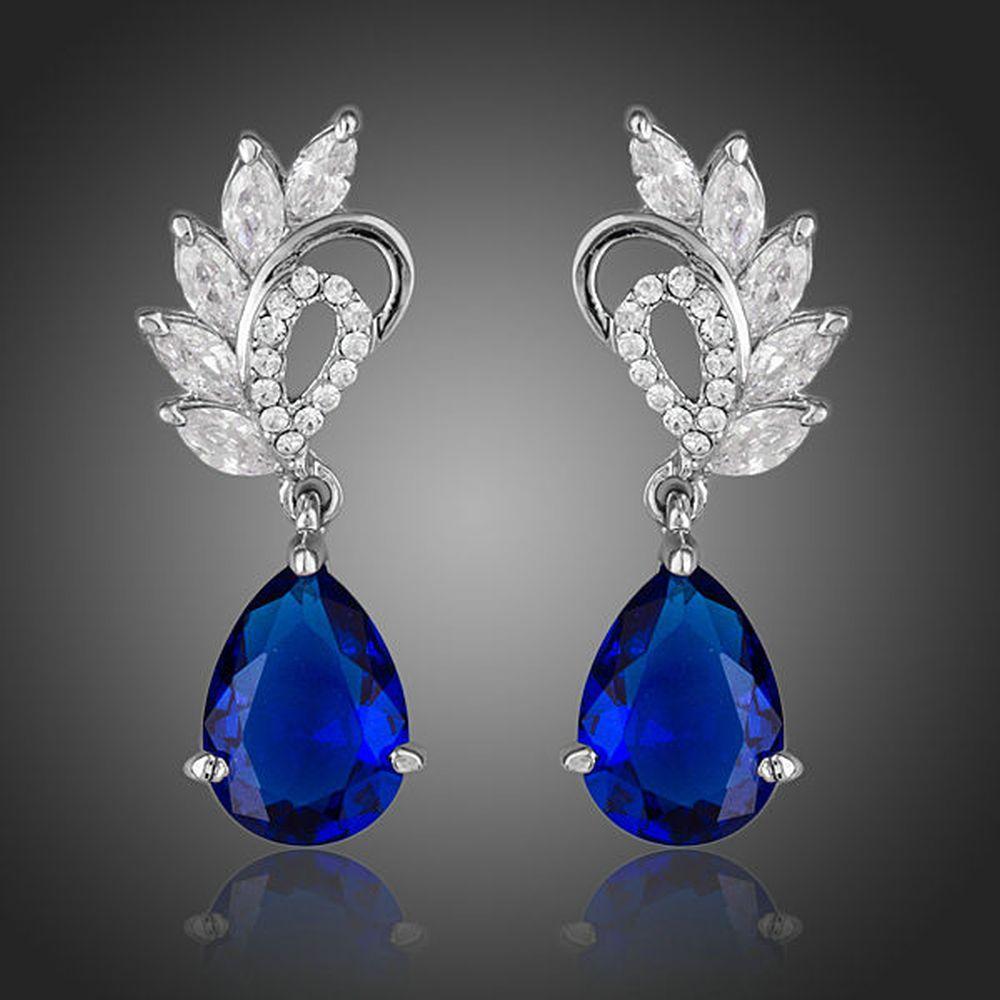 Royal Blue Cubic Zirconia Drop Earrings - KHAISTA Fashion Jewellery