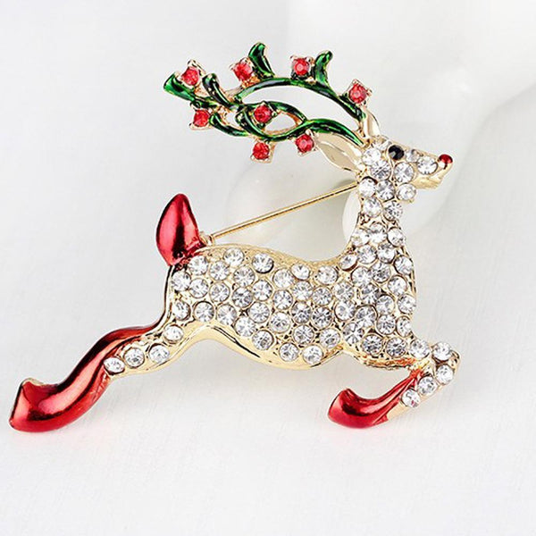 Khaista crystal reindeer brooch on white background