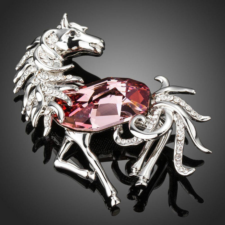 Khaista crystal racehorse brooch on white background