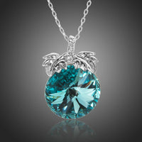 KHAISTA sea blue Austrian crystal necklace on white background