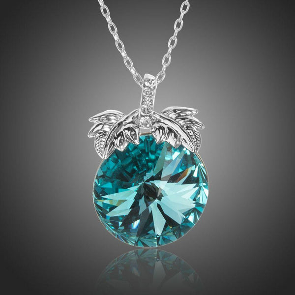KHAISTA sea blue Austrian crystal necklace on white background