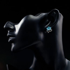Sea Blue Crystal Flower Stud Earrings - KHAISTA Fashion Jewellery