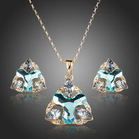 Khaista sea blue floral crystal stud earrings pendant set