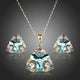 Sea Blue Floral Crystal Stud Earrings and Pendant Set