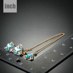 Sea Blue Flower Stud Earrings and Pendant Necklace Set - KHAISTA Fashion Jewellery