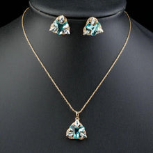 Load image into Gallery viewer, Sea Blue Flower Stud Earrings and Pendant Necklace Set - KHAISTA Fashion Jewellery
