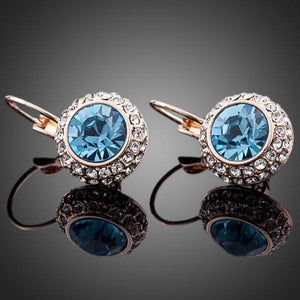 Sea Blue Round Crystal Earrings - KHAISTA Fashion Jewellery