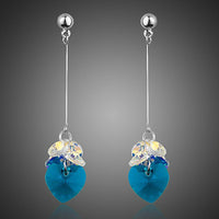 KHAISTA sea blue rhinestone heart drop earrings on white background