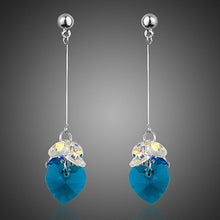 Load image into Gallery viewer, SeaBlue Rhinestone Heart Drop Earrings - KHAISTA Fashion Jewellery
