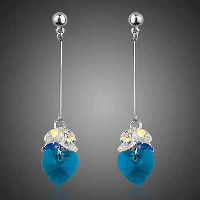 SeaBlue Rhinestone Heart Drop Earrings - KHAISTA Fashion Jewellery