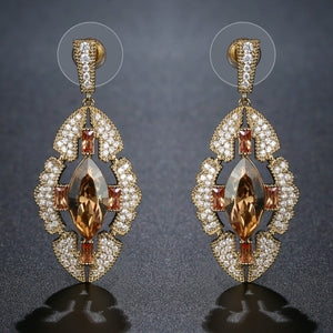 Shield Austrian Crystals Dangle Earrings -KPE0384 - KHAISTA Fashion Jewellery