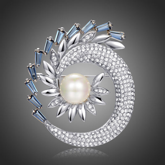 khaista shining rhinestone pearl sunflower large brooch image 1
