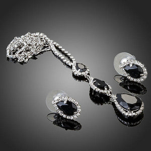 Shiny Black Water drop Stud Earrings Necklace Set - KHAISTA Fashion Jewellery
